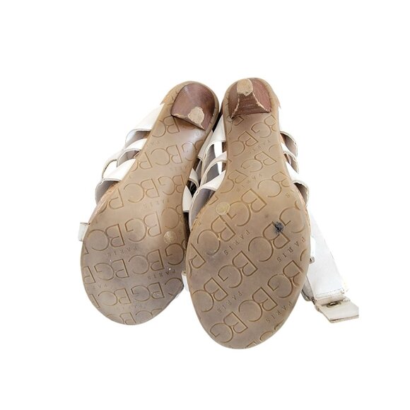 BCBG Olives White Gladiator Style High Heel Sandals With Rhinestone Accents & Co - Picture 8 of 9